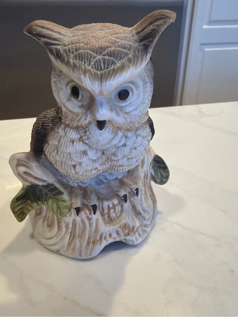 Vintage 1970s Flambro Porcelain Musical Owl Figurine Plays Tie Yellow Ribbon…